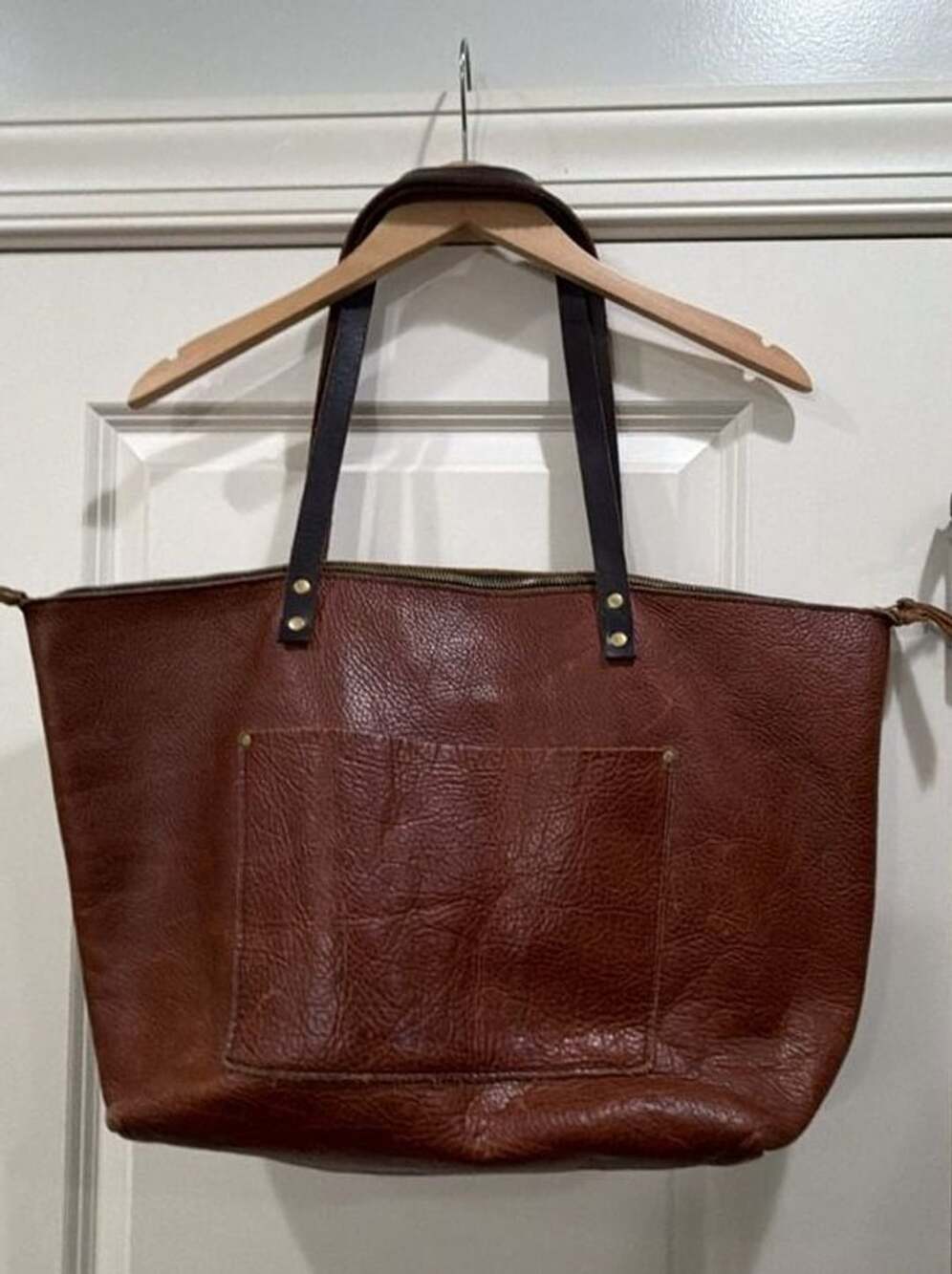 Portland Leather Goods Leather Tote Bag Brown Zipper Pocket